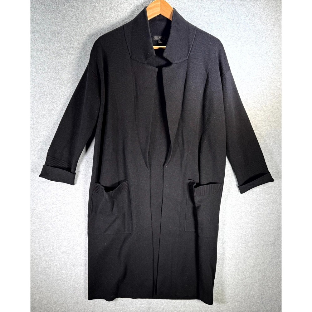 J.Crew Open Cardigan‎ Merino Wool Blend Womens XS Black Knitted Long Sleeve